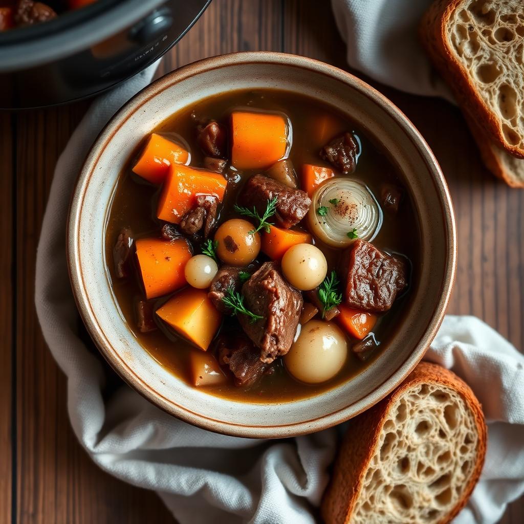 Slow Cooker Sunday Beef Stew with Red Wine and Root Vegetables